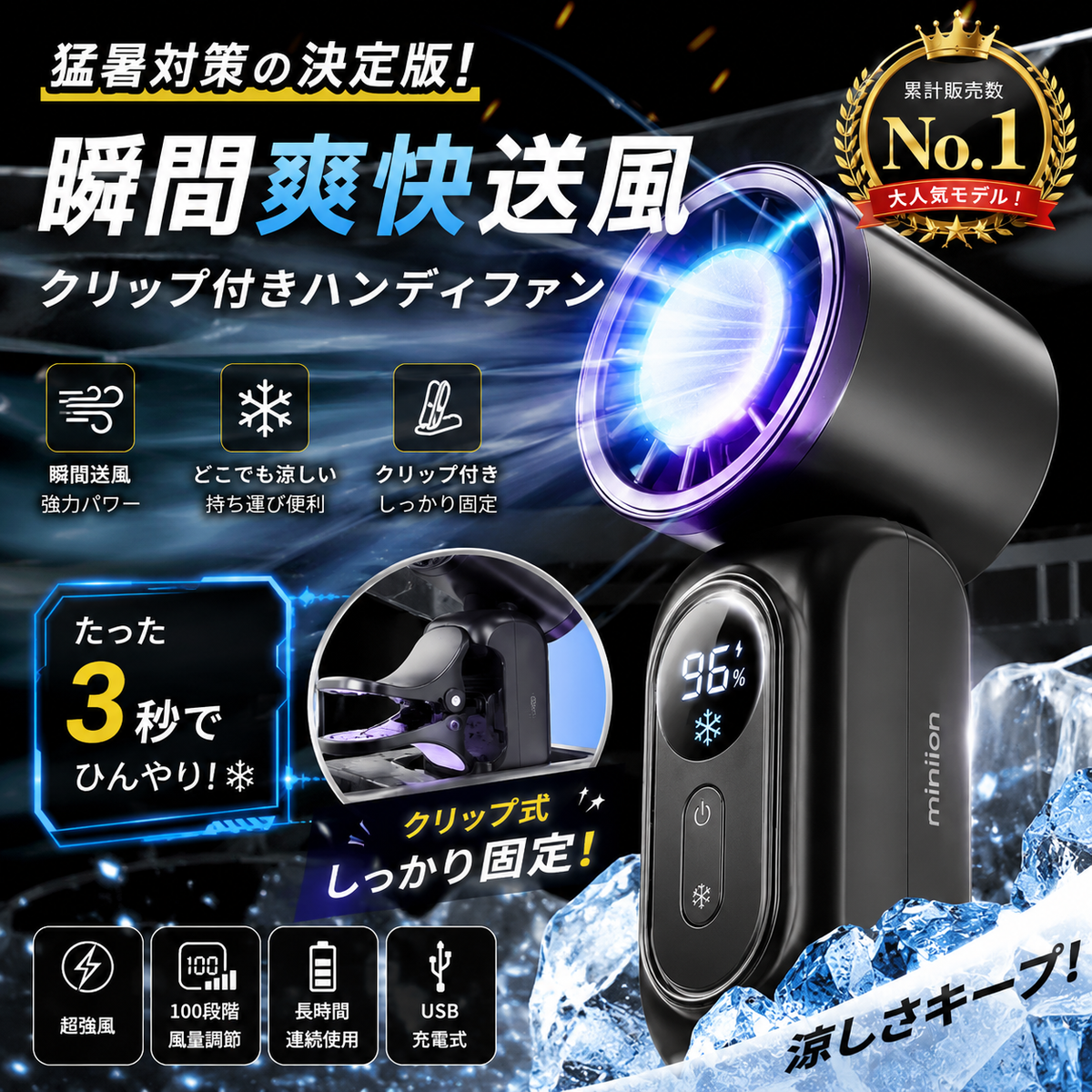 FIDEFAN™【売上No.1】5段階送風ハンディファン | 180°回転・超強風モデル
